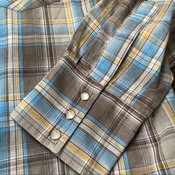 Vtg Wrangler Western Pearl Snap Blue Plaid Shirt Mens Size XL Sawtooth Pockets - Picture 6 of 7